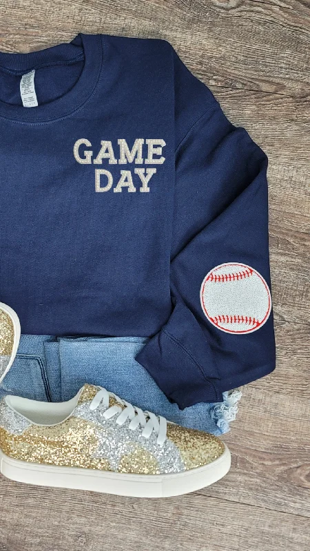 Hazel Blues® |  Game Day Pearl w/Baseball Patch Sweatshirt Hoodie with Tied Waist Feminine Flattering