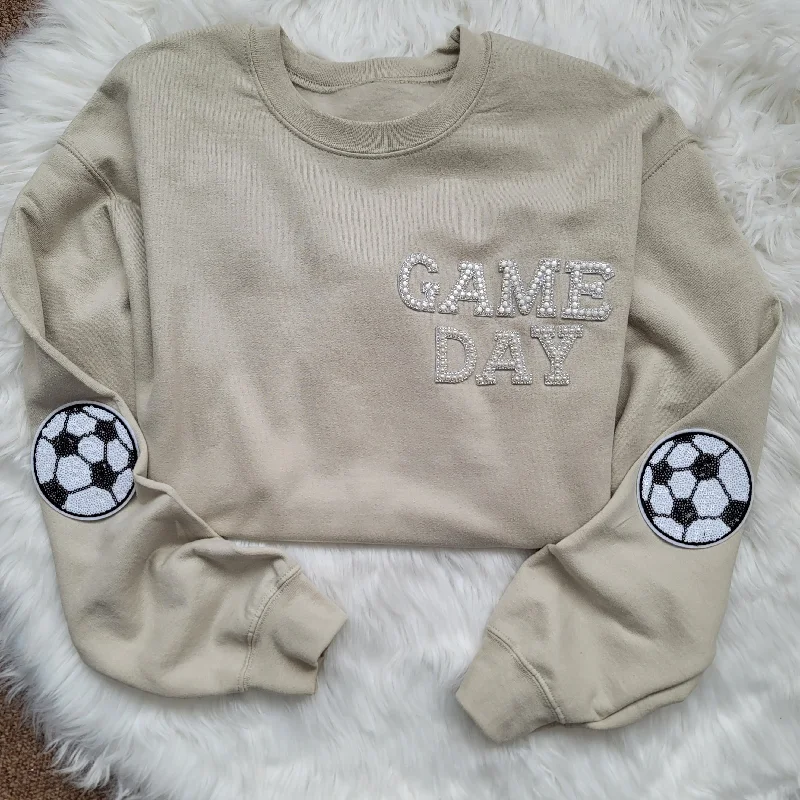 Hazel Blues® |  Game Day Pearl w/Soccer Patch Sweatshirt Hoodie with Illustration Artistic Creative