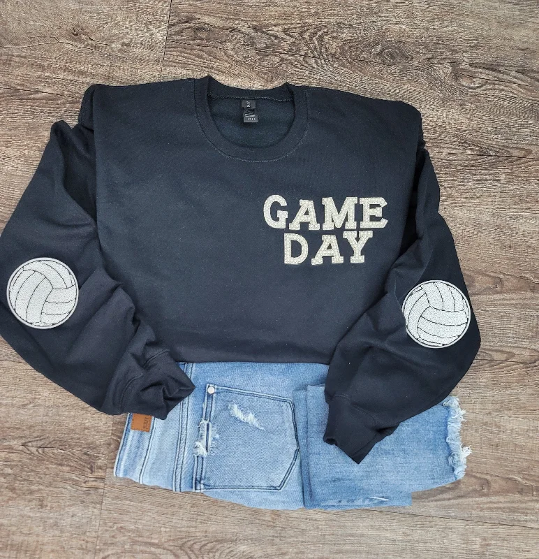 Hazel Blues® |  Game Day Pearl w/Volleyball Patch Sweatshirt Hoodie with Crew Neck Simple Timeless