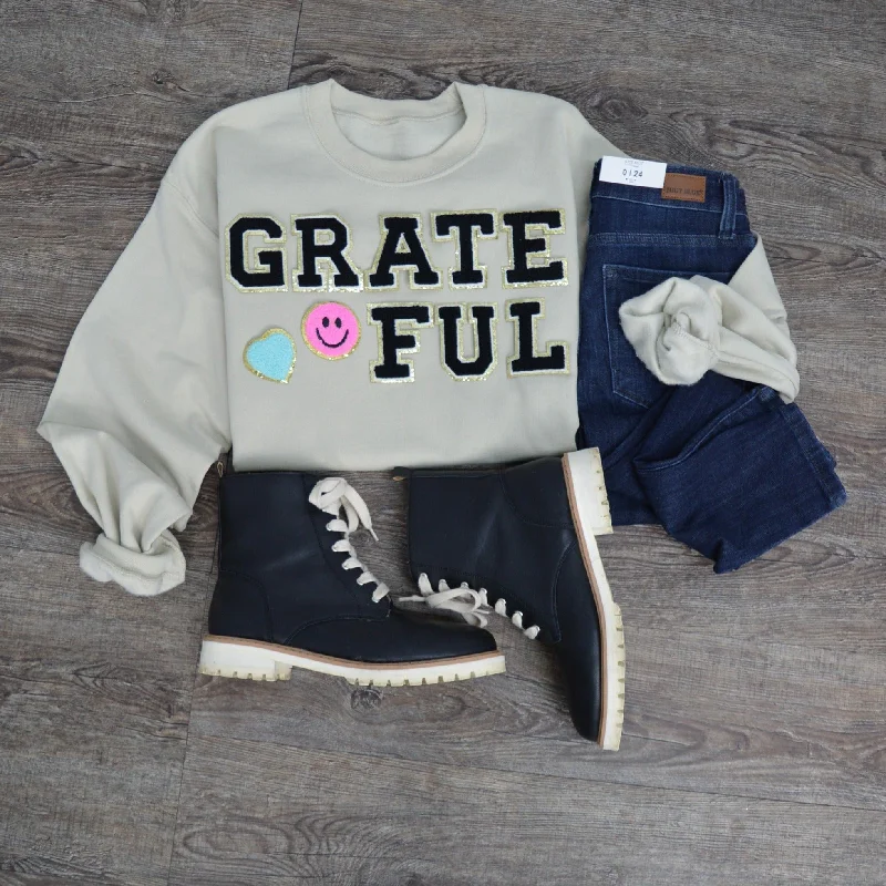 Hazel Blues® |  Grateful Smile Chenille Patch Sweatshirt Hoodie with Emblem Brand Identity