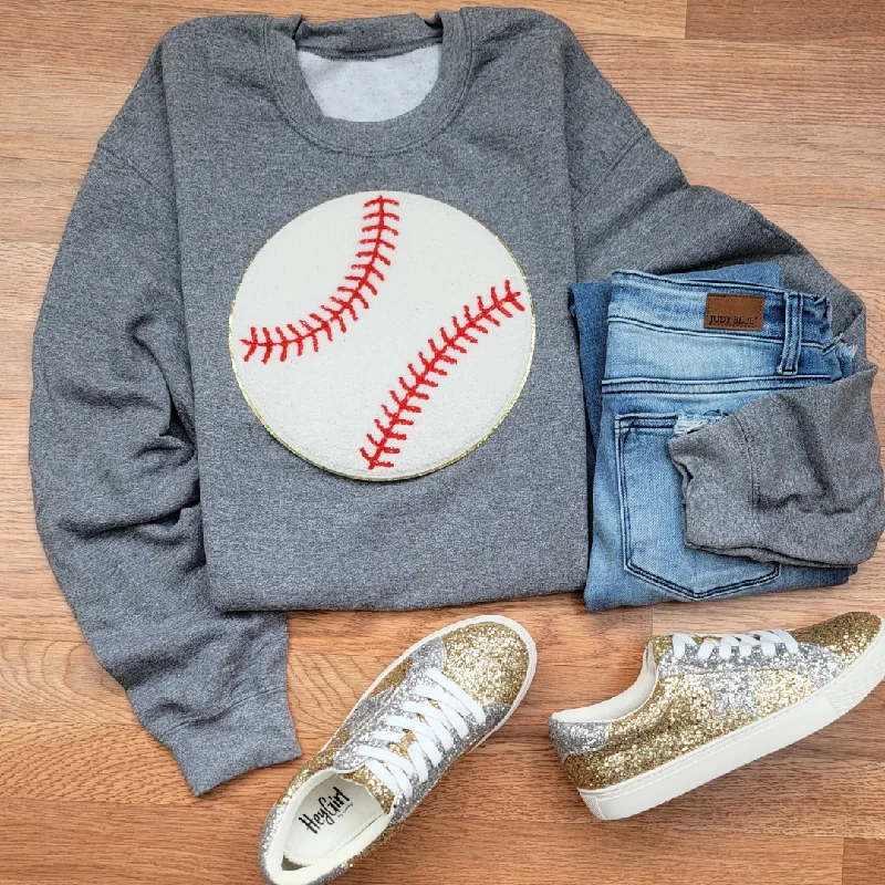 Hazel Blues® |  Large Baseball Chenille Patch Sweatshirt Hoodie with Lining Warm Insulated