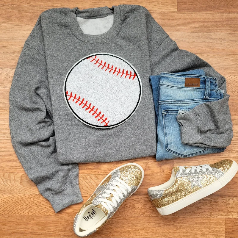 Hazel Blues® |  Large Baseball Sequin Patch Sweatshirt Hoodie with Illustration Artistic Creative