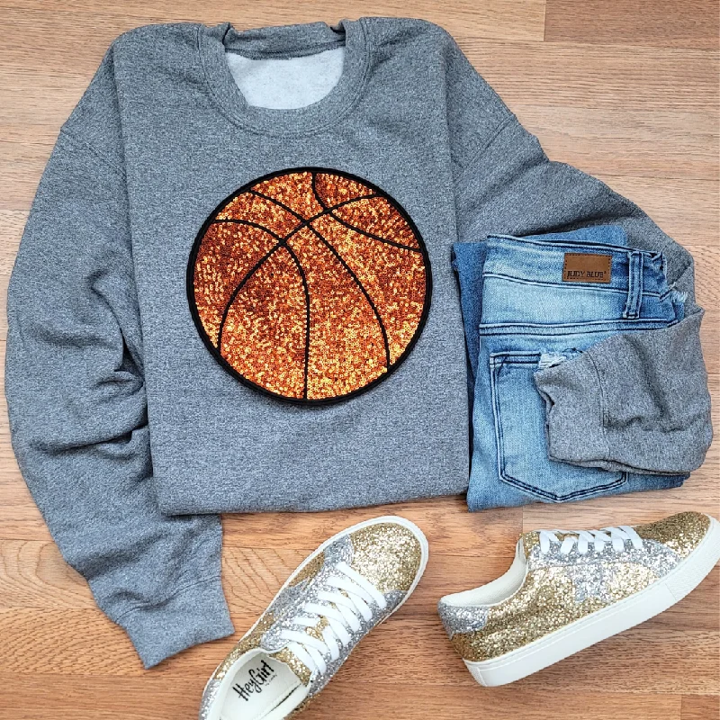 Hazel Blues® |  Large Basketball Sequin Patch Sweatshirt Hoodie with Sequins Glamorous Eye-catching