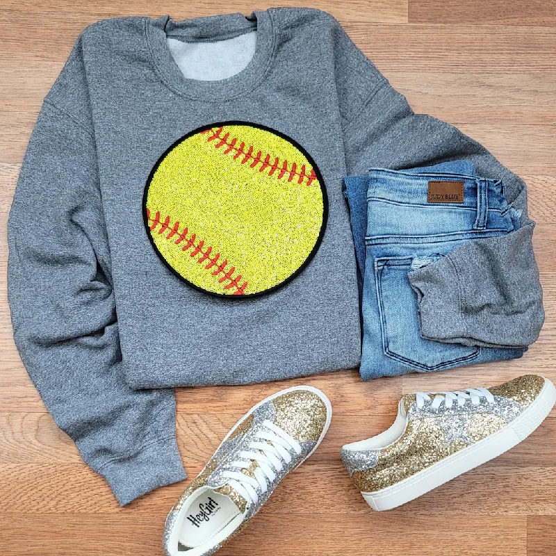 Hazel Blues® |  Large Softball Sequin Patch Sweatshirt Hoodie with Mesh Breathable Sporty