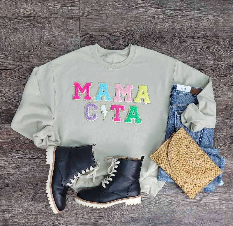 Hazel Blues® |  Mama C⚡️ta Chenille Patch Sweatshirt Hoodie with Drawcord Adjustable Secure