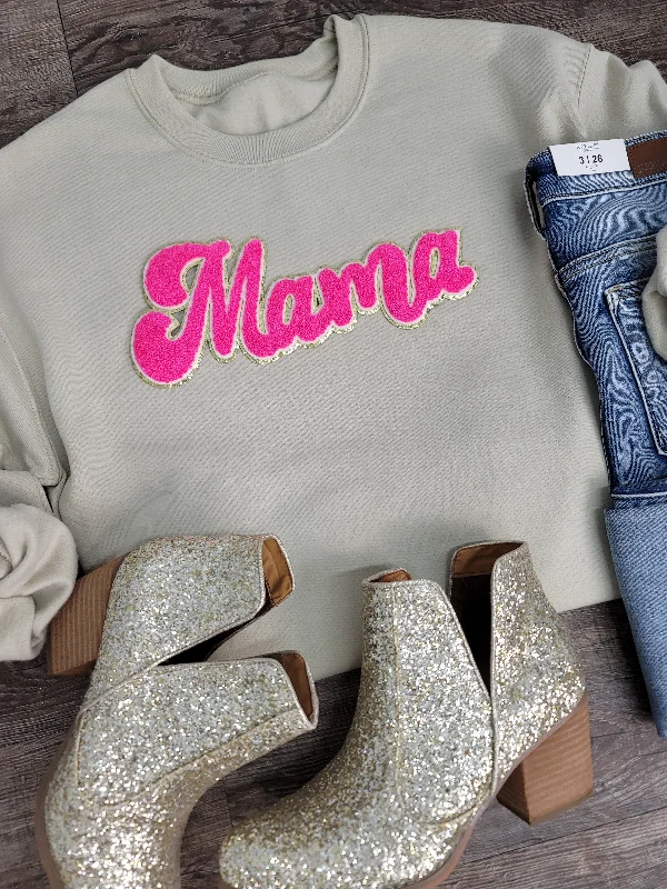 Hazel Blues® |  Mama Script Chenille Patch Sweatshirt Hoodie with Thumb Holes Functional Cozy