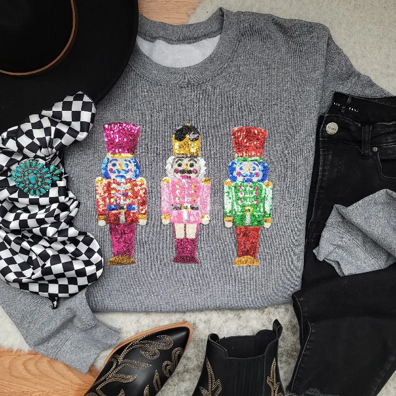 Hazel Blues® |  Sequin Nutcrackers Patch Sweatshirt Hoodie with Full-Zip Functional Layering