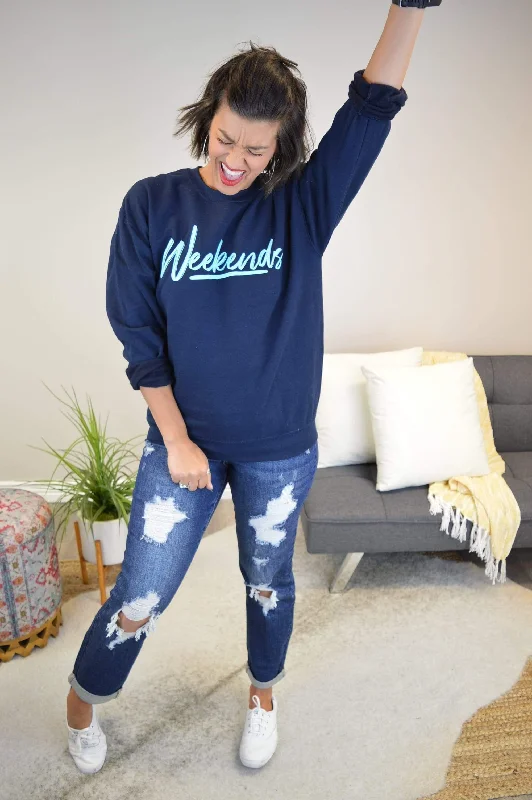 Hazel Blues® | Weekends Graphic Sweatshirt Hoodie with Mock Neck Collared Structured