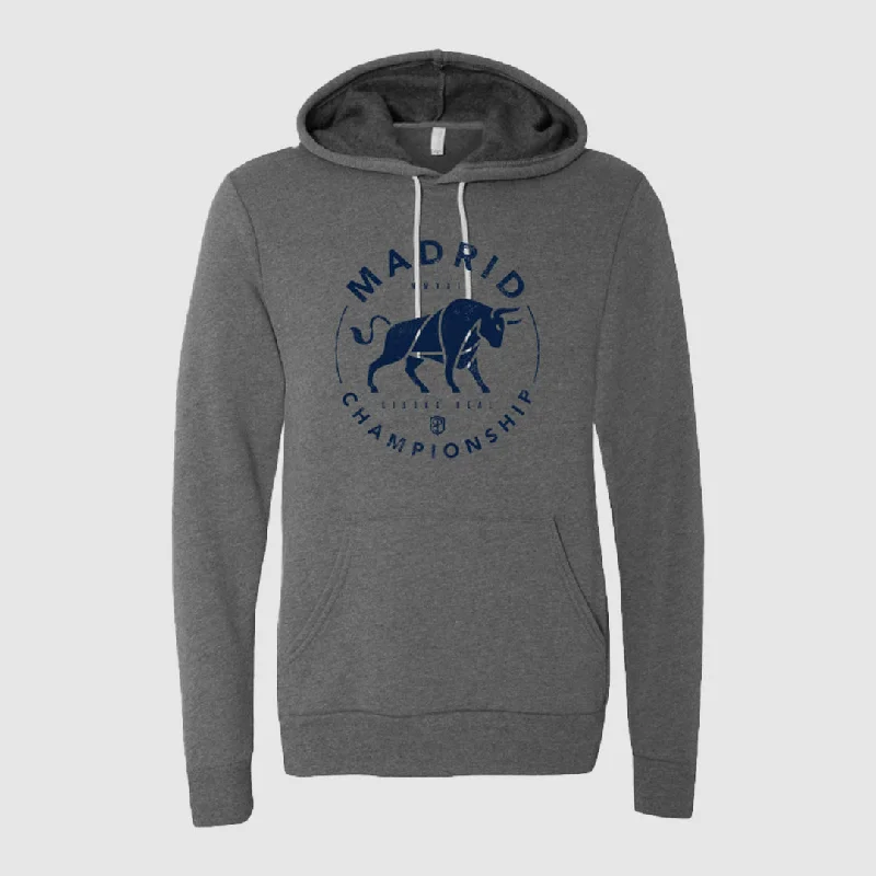 Madrid Circle Hoodie (MAD- Dark Heather Grey) Hoodie with Hem Drawcord Adjustable Customizable