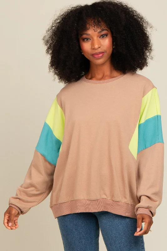 Mocha Colorblock Dolman Sleeve Sweatshirt Hoodie with Elastic Cuffs Stretchable Comfortable