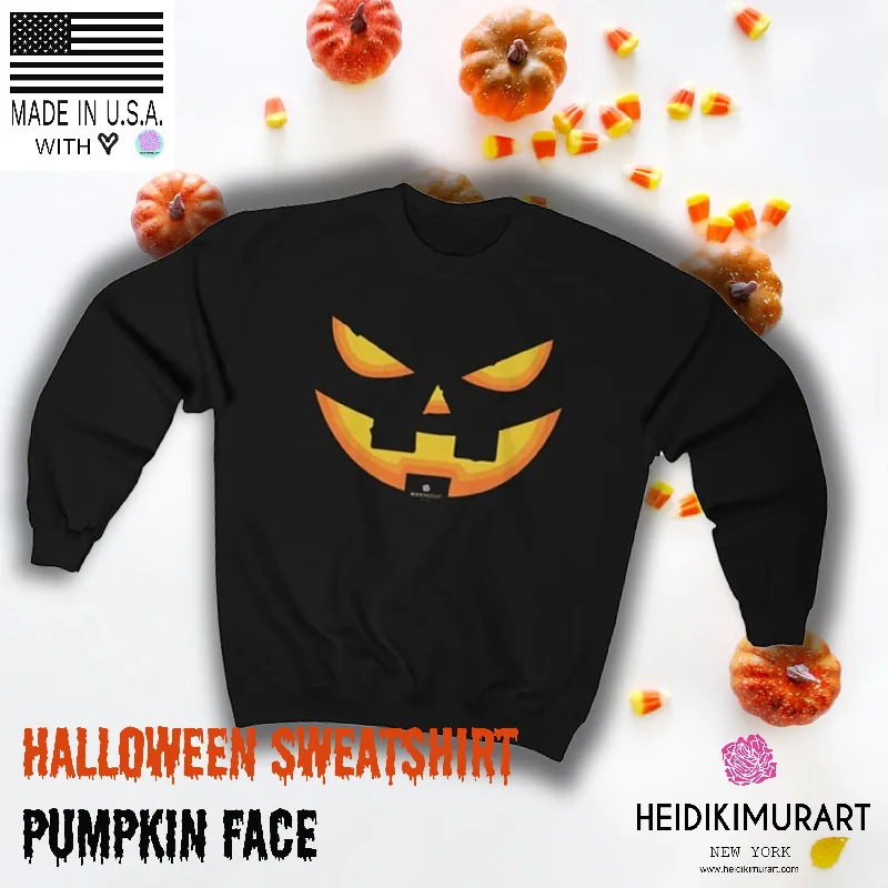 Orange Smiling Pumpkin Face Unisex Heavy Blend Designer Crewneck Sweatshirt Hoodie with High-Low Hem Asymmetrical Trendy