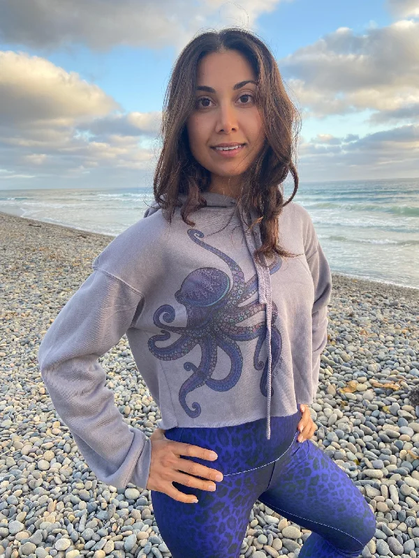 Purple Octopus Crop Hoodie Hoodie with Gradient Ombre Colorful