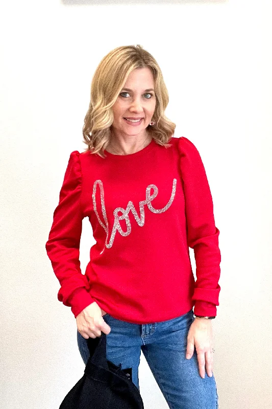 Red Love Sweatshirt Hoodie with Hidden Zipper Minimalist Clean