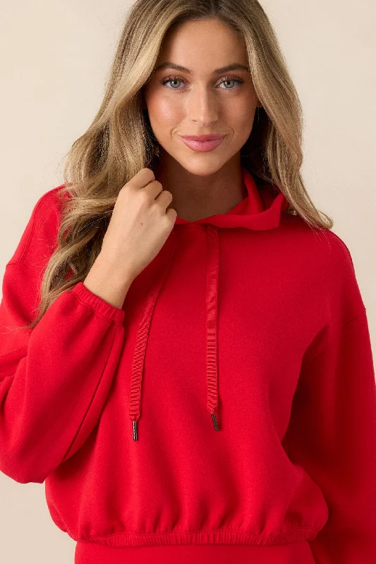 SPANX® AirEssentials Red Cinched Cropped Hoodie Hoodie with Relaxed Fit Easy Casual