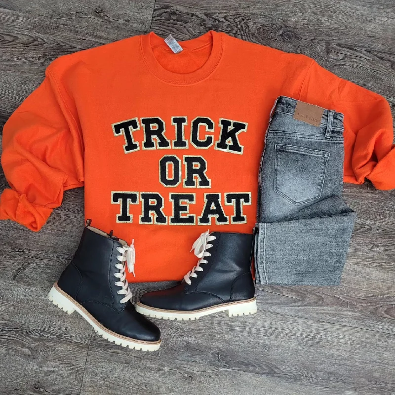 Hazel Blues® |  Trick or Treat Chenille Patch Sweatshirt Hoodie with Longline Fit Extended Stylish