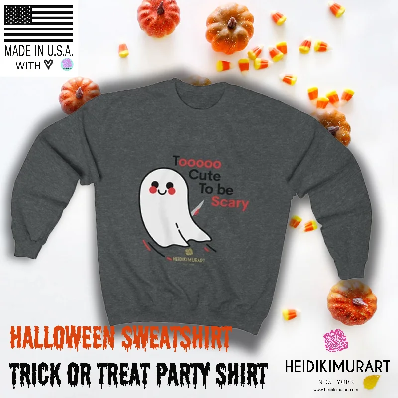 Cute Friendly White Ghost Halloween Party Shirt Unisex Crewneck Sweatshirt-Made in USA Hoodie with High Neck Warm Protective