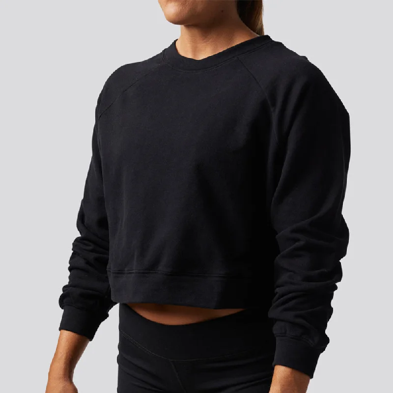 Unmatched Cropped Crew Sweatshirt (Black) Hoodie with Emblem Brand Identity