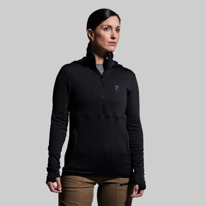 Women's Quiver Half Zip Hoodie (Black) Hoodie with High Neck Warm Protective