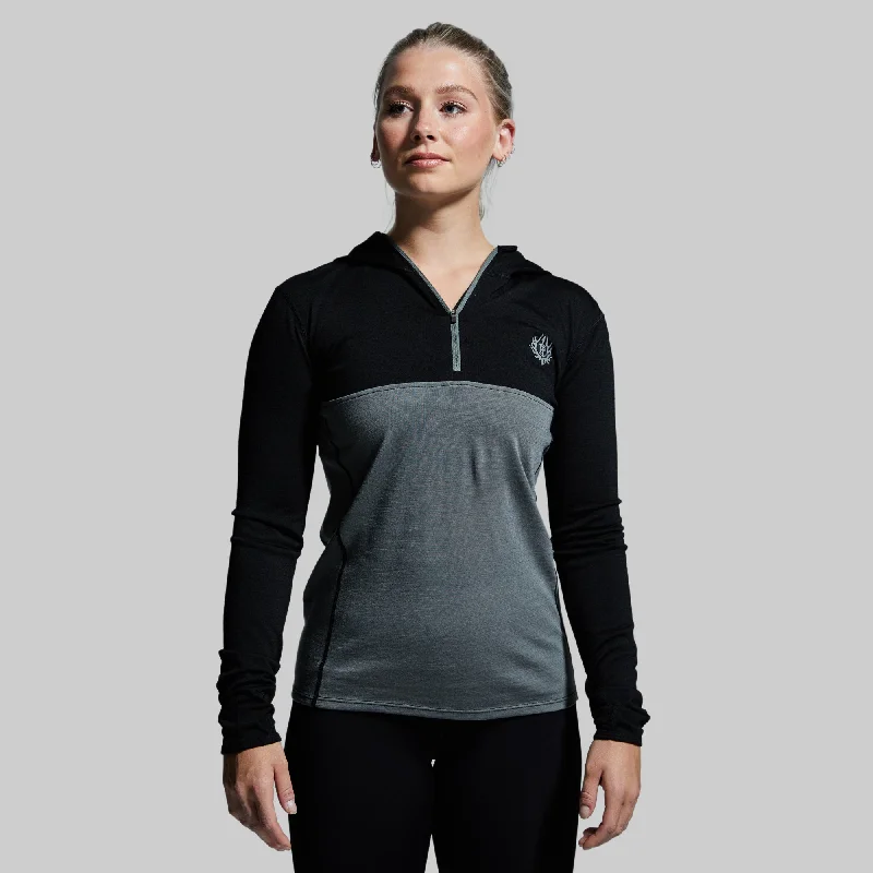 Women's Ridgeline Half Zip Hoodie (Black) Hoodie with High-Low Hem Asymmetrical Trendy