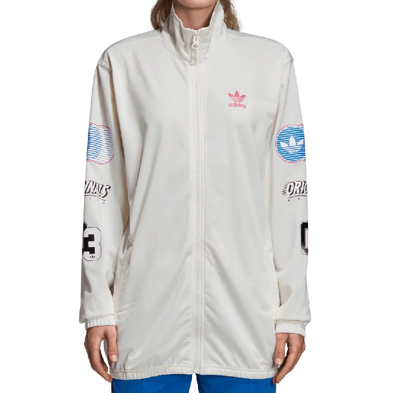 Adidas Originals Women's Athletic Track Jacket Chalk White/Red/Blue Denim Fabric Leather Fabric Suede Fabric