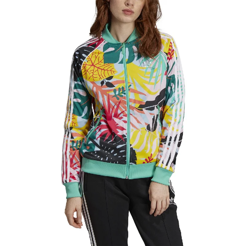 Adidas Tropicalage SST Graphic Womens Track Jacket Multicolor A-Line Jacket Boat Neck Shawl Collar