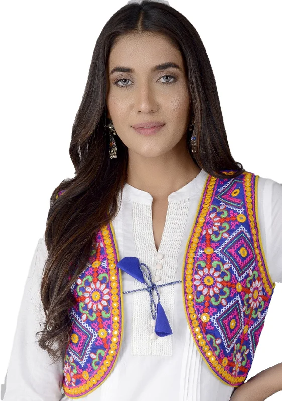 Cotton Kutchi Embroidered Short Jacket/Koti/Shrug (CJK-04) -Blue Wool Jacket Cashmere Jacket Tweed Jacket