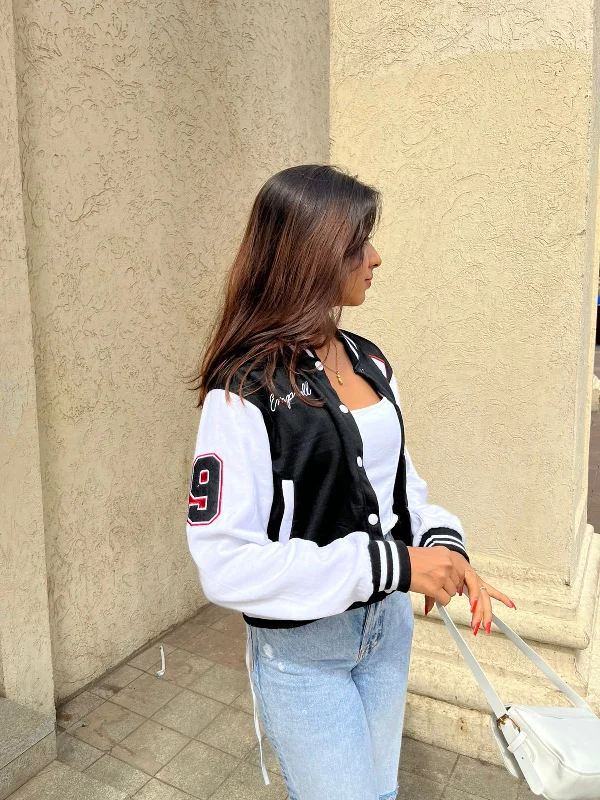 Black crop varsity jacket Mesh Jacket Canvas Jacket Denim Jacket