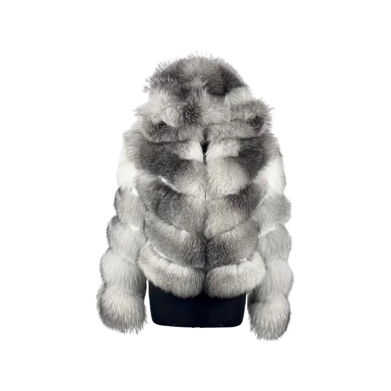 Cross Fox 3 in 1  Women Fox Fur Jacket with detachable sleeves and hood Faux Fur Fabric Real Fur Fabric Shearling Fabric