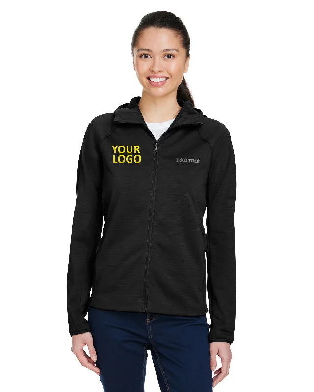 Marmot Ladies Leconte Full Zip Hooded Jackets, Black Cotton Fabric Linen Fabric Terry Fabric