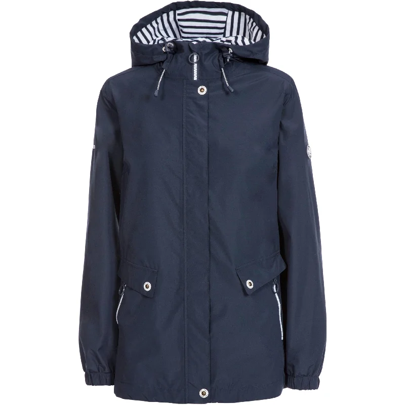 Flourish Womens Unpadded Waterproof Jacket in Navy Hooded Jacket Caped Jacket Shawl Collar Jacket