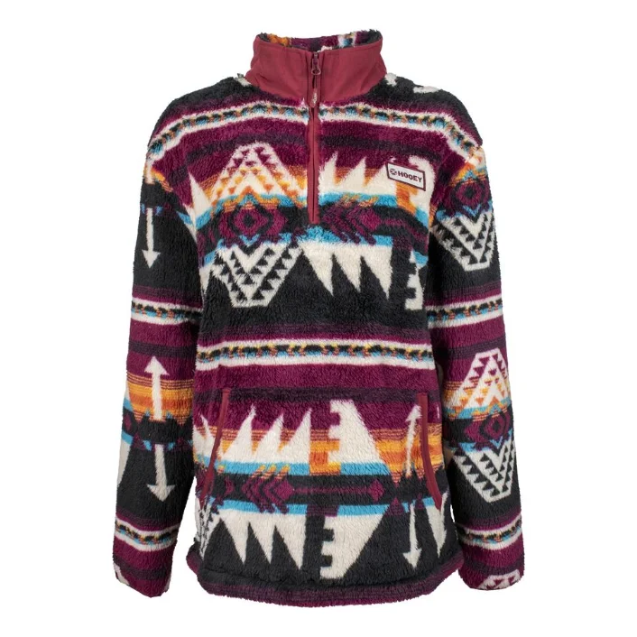 Hooey Ladies Aztec Multi-Color Fleece Pullover Sweatshirt Hoodie with Drop Shoulder Relaxed Streetwear