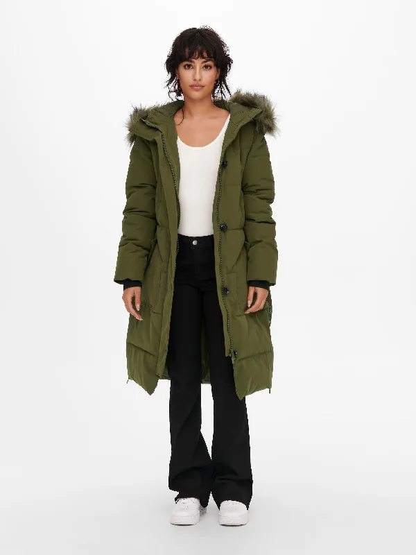 Jacqueline De Yong LOOK Parka Jacket -OLIVE Oversized Jacket Tailored Jacket Straight Jacket