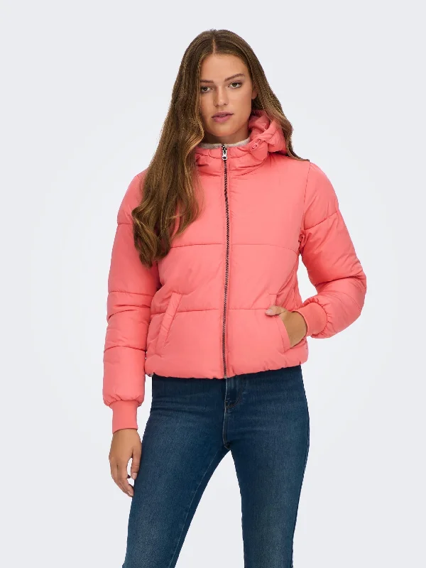 Jacqueline De Yong NEWERICA Hooded Jacket -ROSE Zippered Front Buttoned Front Snap Front