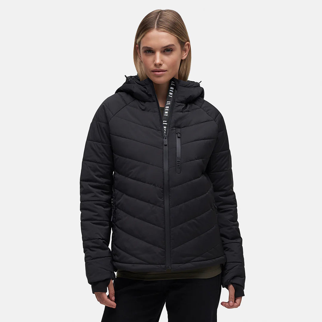 Le Bent Genepi Wool Insulated Hooded Jacket Womens 2024 Black Front Pockets Side Pockets Patch Pockets