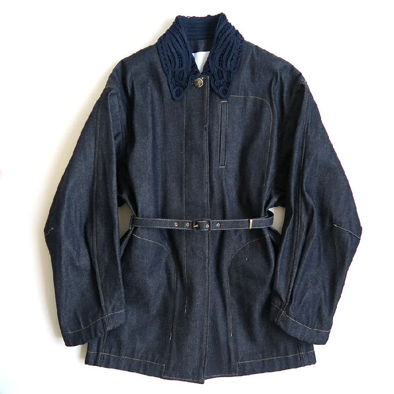 【Mame Kurogouchi/マメ】<br>Cord Embroidery Detail Denim Jacket <br>MM24FW-JK090 Satin Jacket Silk Jacket Chiffon Jacket