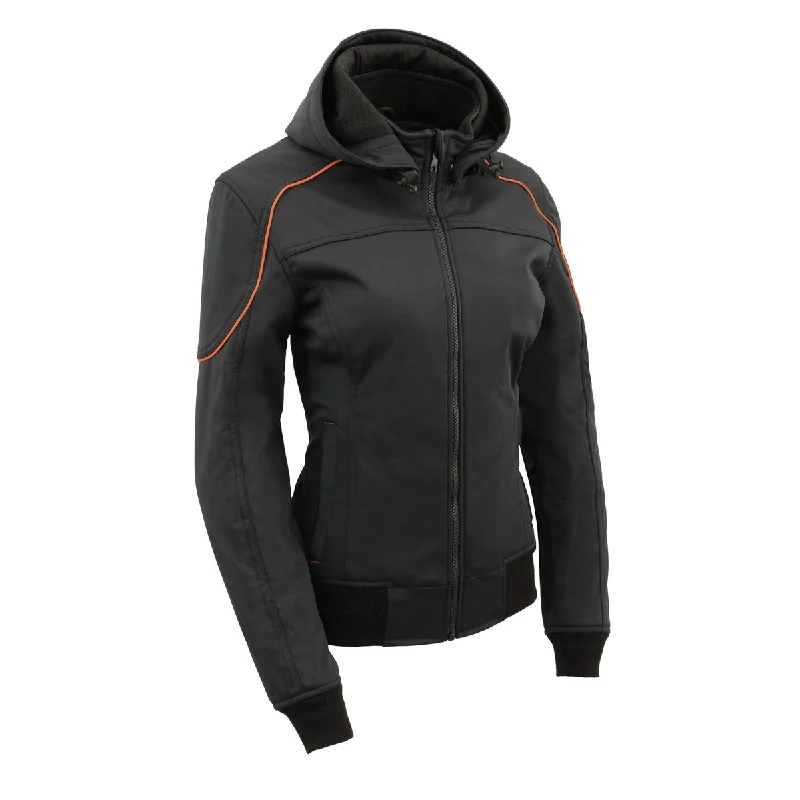 Milwaukee Leather MPL2764 Women's Black Soft Shell Armored Motorcycle Racing Style Jacket with Hoodie Embroidered Jacket Appliqued Jacket Beaded Jacket