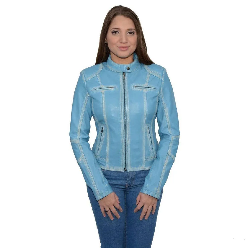 Milwaukee Leather SFL2830 Women's Aqua Scuba Style Sheepskin Fashion Leather Jacket Zip Front Button Front Snap Front