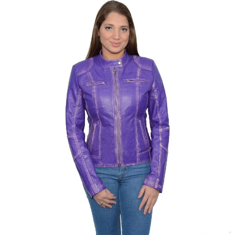 Milwaukee Leather SFL2830 Women's Purple Scuba Style Sheepskin Fashion Leather Jacket Plaid Jacket Tartan Jacket Houndstooth Jacket