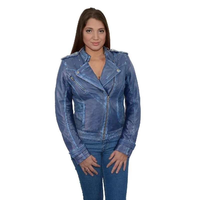 Milwaukee Leather Women's Maiden Royal Blue Premium Sheepskin Motorcycle Fashion Leather Jacket with Studs SFL2840 Knit Fabric Woven Fabric Fleece Fabric