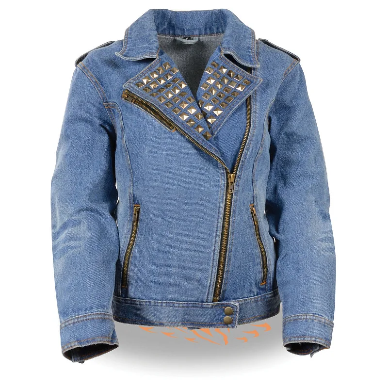 Milwaukee Leather MDL2000 Women's Blue Denim Jacket with Studded Spikes Quilted Jacket Puffer Jacket Insulated Jacket