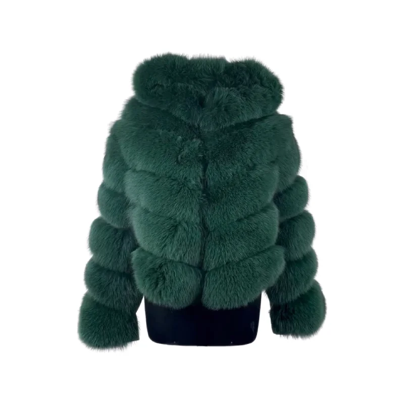 Money Green 3 in 1  Women Fox Fur Jacket with detachable sleeves and hood Faux Fur Jacket Real Fur Jacket Shearling Jacket