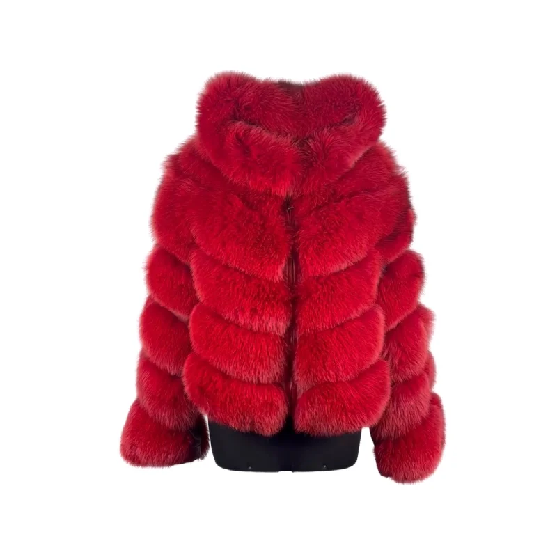 Women's Dyed Red Fox Fur Jacket with detachable sleeves and hood Style # 38 Embroidered Jacket Appliqued Jacket Beaded Jacket