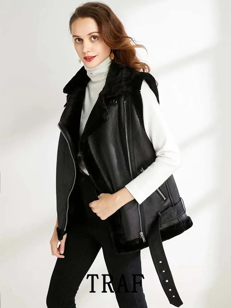 TRAF 2023 Woman Winter Vest Coat, Cotton Imitation Leather Vests, Sleeveless Jacket, Windproof Casual Warm Trench Coats, Winter Fashion, Women's Outerwear Quilted Jacket Puffer Jacket Insulated Jacket