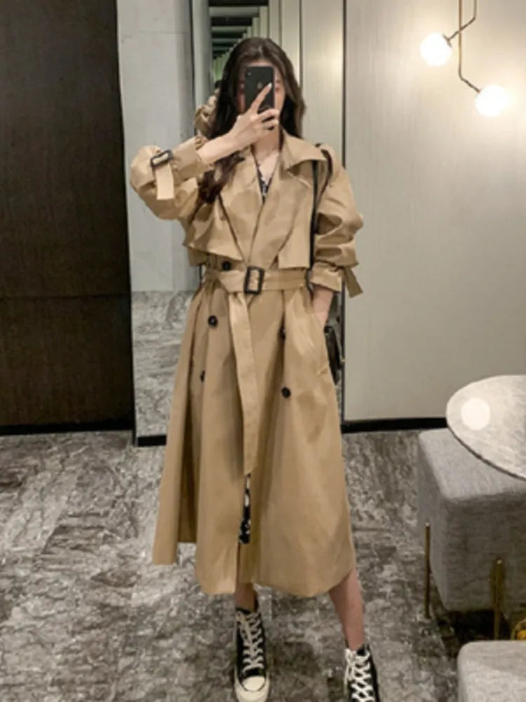 Winter Women's Clothes Solid Lapels, Double-Row Buttons, Long Windbreaker Work Jacket Trench Coat Tops and Overcoat for Women Nylon Fabric Polyester Fabric Spandex Fabric