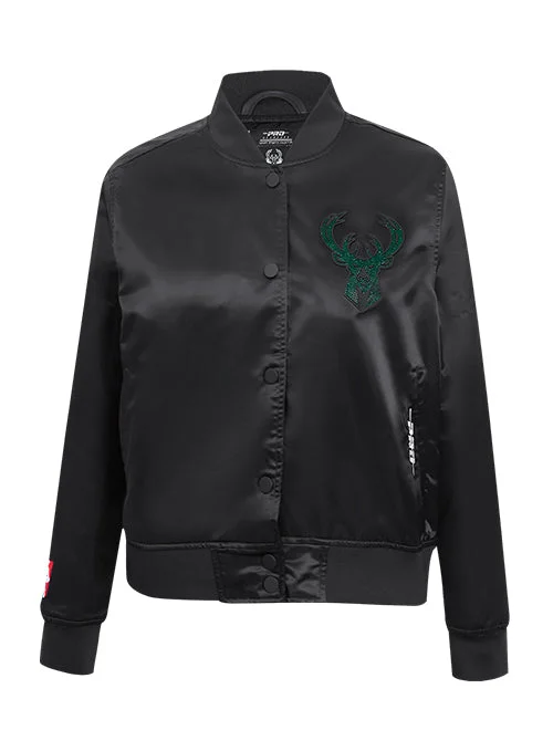 Women's Pro Standard Jewels Milwaukee Bucks Satin Jacket Denim Jacket Leather Jacket Suede Jacket