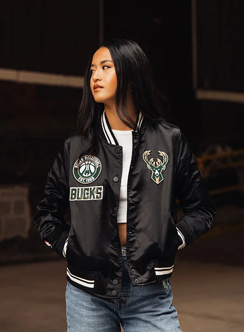 Women's Pro Standard Retro Classic Milwaukee Bucks Satin Jacket Nylon Fabric Polyester Fabric Spandex Fabric