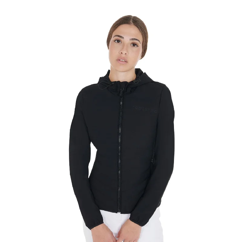 Women's Technical Down Jacket - Black Hooded Jacket Caped Jacket Shawl Collar Jacket