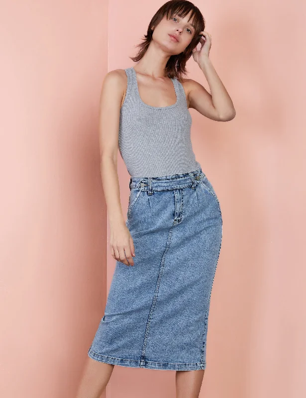 Ahoy Midi Denim Skirt denim skirt durable