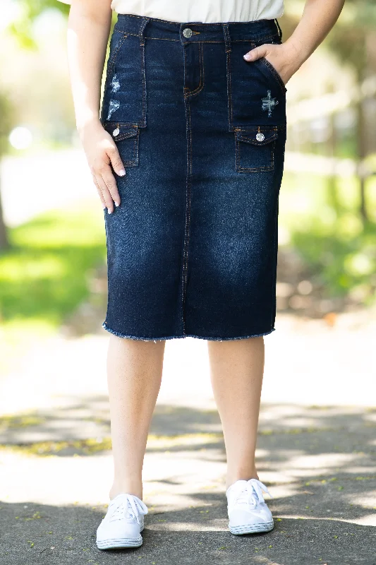 Andrea Denim Skirt in Dk. Indigo (FINAL SALE) leather skirt refined