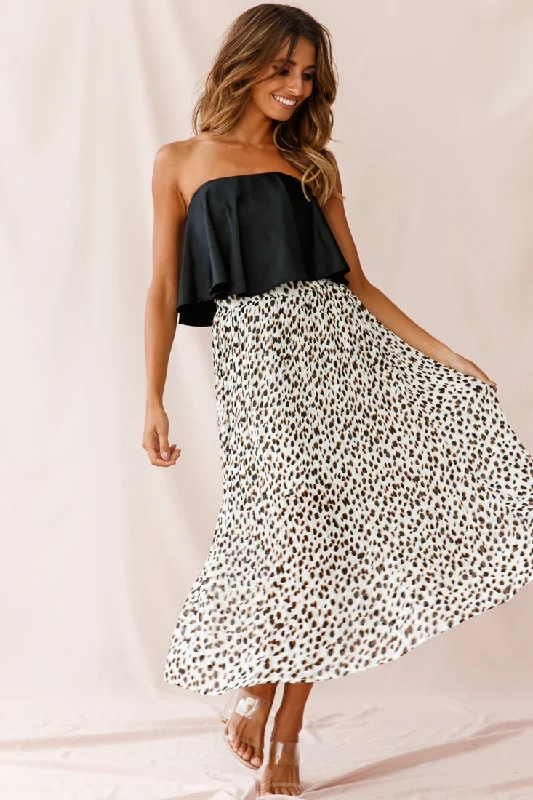Caroline Accordion Pleat Midi Skirt Animal Print White cashmere skirt plush